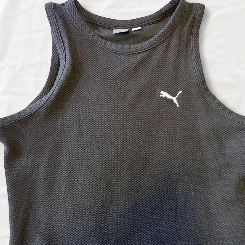 Puma Womens Black Yoga Tank Top Textured Waffle Knit Crop Gym Shirt Large